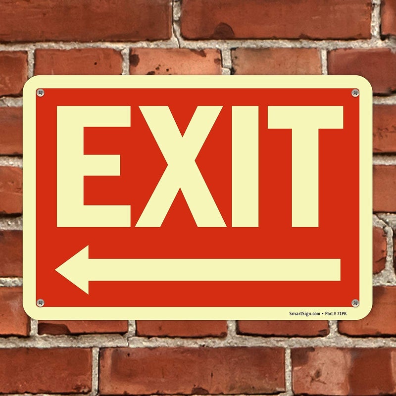 SmartSign "Exit" Sign with Left Arrow | 7" x 10" Glow-in-the-Dark Aluminum, Made in USA - Image 4